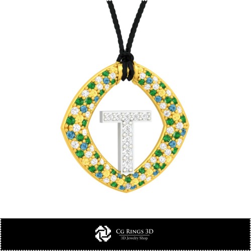 Pendentif 3D CAO avec lettre T Maison, Bijoux 3D CAO, Pendentifs 3D CAO, Pendentifs lettre 3D