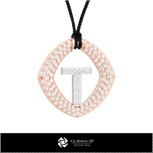 3D-CAD-Anhänger mit Buchstabe T Home, Schmuck 3D-CAD, Anhänger 3D-CAD, 3D-Buchstabenanhänger