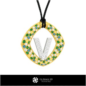 3D-CAD-Anhänger mit Buchstabe V Home, Schmuck 3D-CAD, Anhänger 3D-CAD, 3D-Buchstabenanhänger