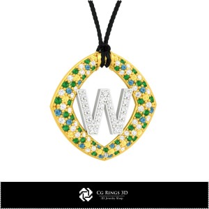 3D 字母 W 吊坠 家居装饰、珠宝 3D CAD、3D 吊坠、3D 字母吊坠