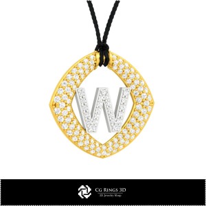 3D CAD Pendant With Letter W Home, Jewelry 3D CAD, Pendants 3D CAD , 3D Letter Pendants 2