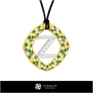 3D-CAD-Anhänger mit Buchstabe Z Home, Schmuck 3D-CAD, Anhänger 3D-CAD, 3D-Buchstabenanhänger