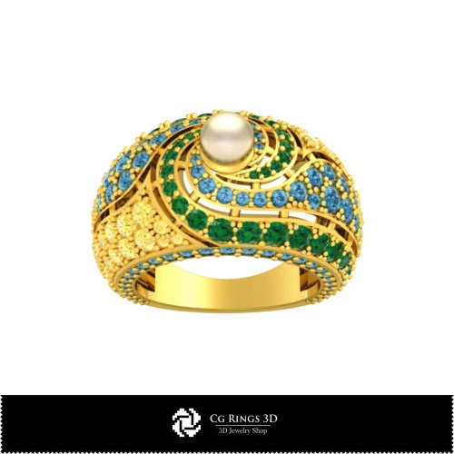Anillos con piedras preciosas 3D CAD y perla para el hogar, anillos con piedras preciosas 3D, joyería 3D CAD, anillos 3D CAD,