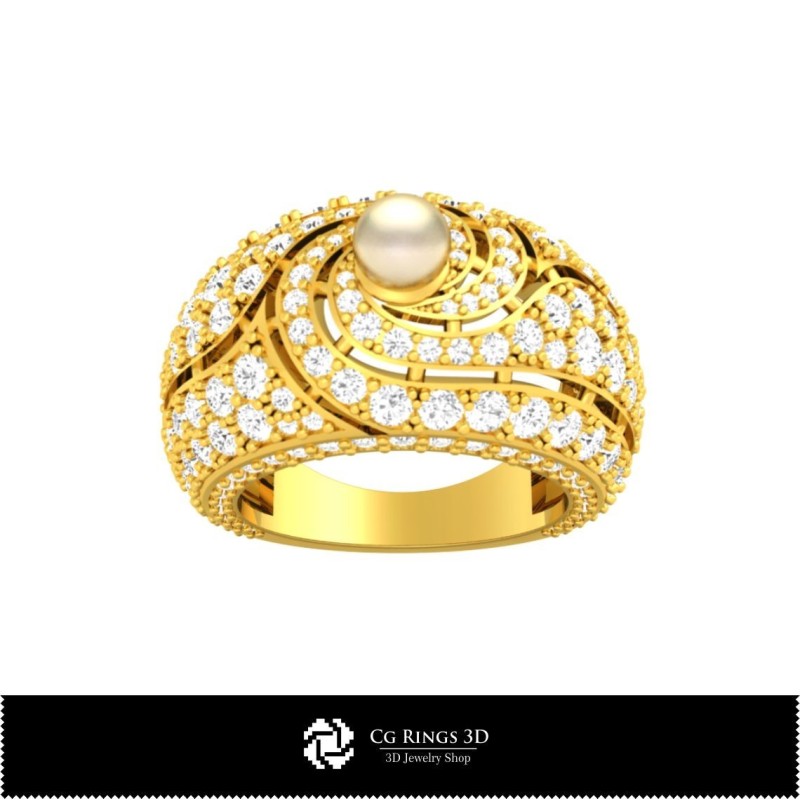 Bagues en pierres précieuses 3D CAD avec perle, Bagues en pierres précieuses 3D, Bijoux 3D CAD, Bagues 3D CAD, Bagues de mode