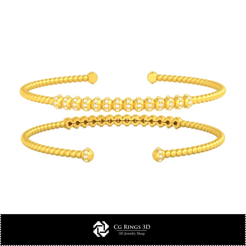 Bracelet 3D CAO avec diamants, Bijoux CAO 3D, Bracelets CAO 3D, Bracelet manchette 3D