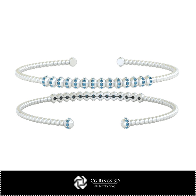 Bracelet 3D CAO avec diamants, Bijoux CAO 3D, Bracelets CAO 3D, Bracelet manchette 3D