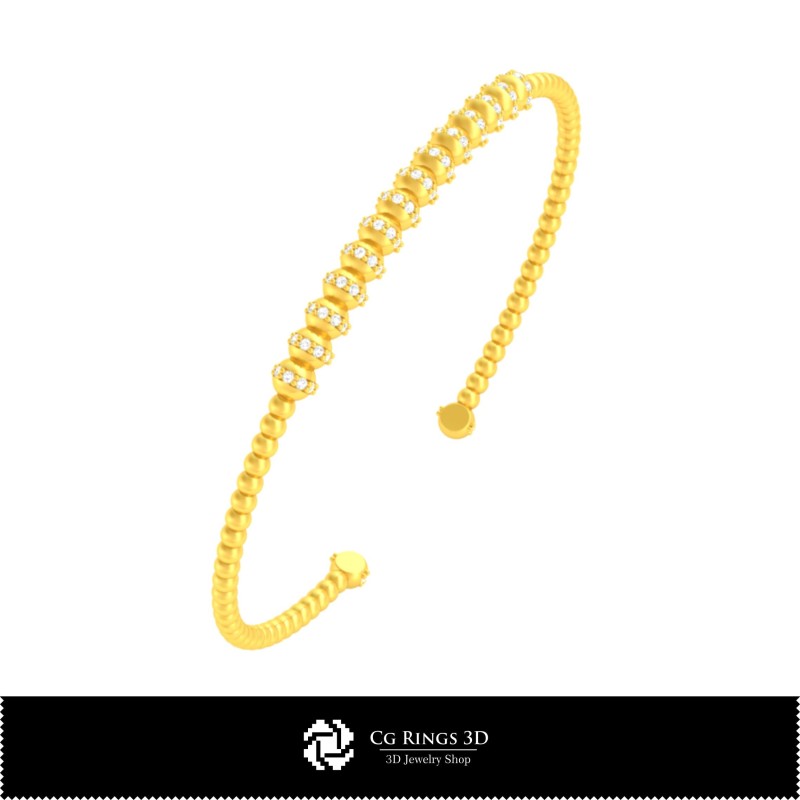 Bracelet 3D CAO avec diamants, Bijoux CAO 3D, Bracelets CAO 3D, Bracelet manchette 3D