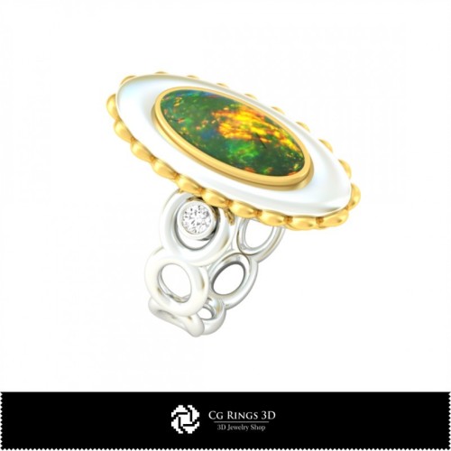 Anillo 3D con ópalo, Joyería CAD 3D, Anillos CAD 3D, Anillos de diamantes 3D, Anillos de moda 3D, Anillos con ópalo 3D