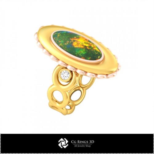 Bague 3D avec opale Maison, CAO de bijoux 3D, Bagues CAO 3D, Bagues avec diamants 3D, Bagues de mode 3D, Bagues en opale 3D