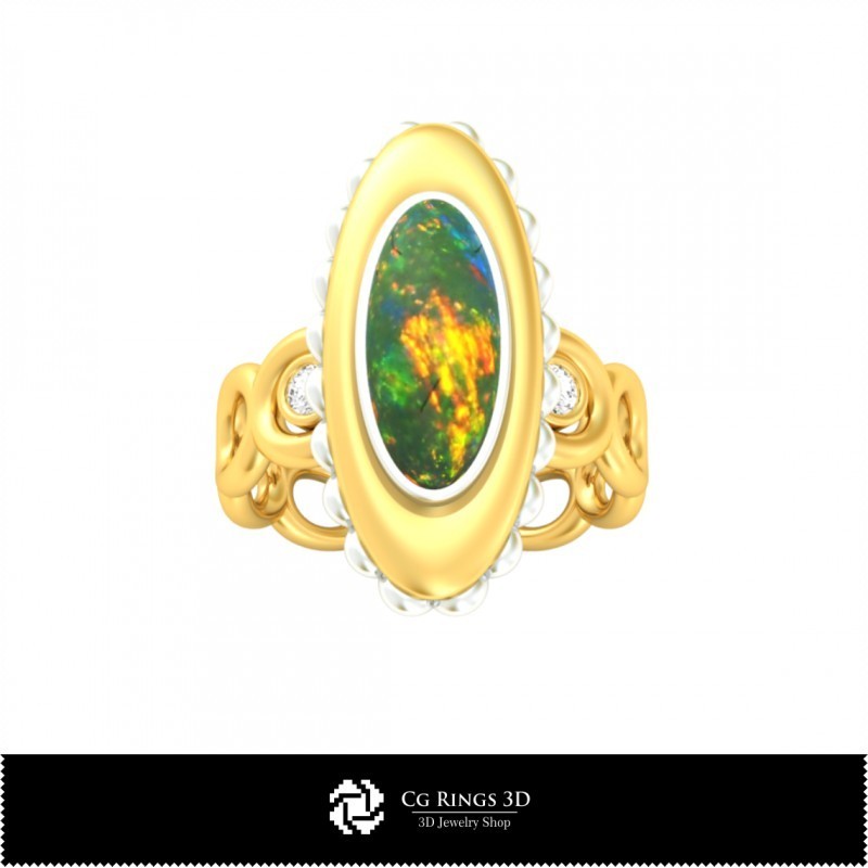 3D-Ring mit Opal Zuhause, Schmuck 3D-CAD, Ringe 3D-CAD, Diamantringe 3D, Modeschmuckringe 3D, Opalringe 3D