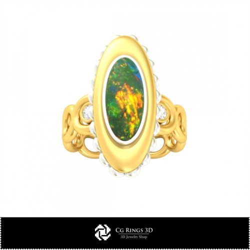 Bague 3D avec opale Maison, CAO de bijoux 3D, Bagues CAO 3D, Bagues avec diamants 3D, Bagues de mode 3D, Bagues en opale 3D