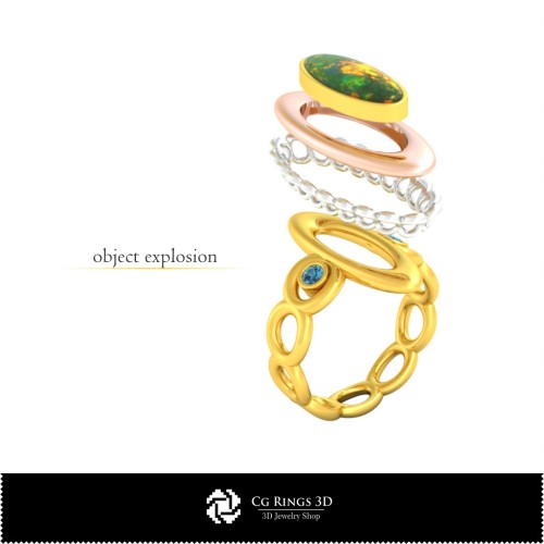 3D-Ring mit Opal Zuhause, Schmuck 3D-CAD, Ringe 3D-CAD, Diamantringe 3D, Modeschmuckringe 3D, Opalringe 3D