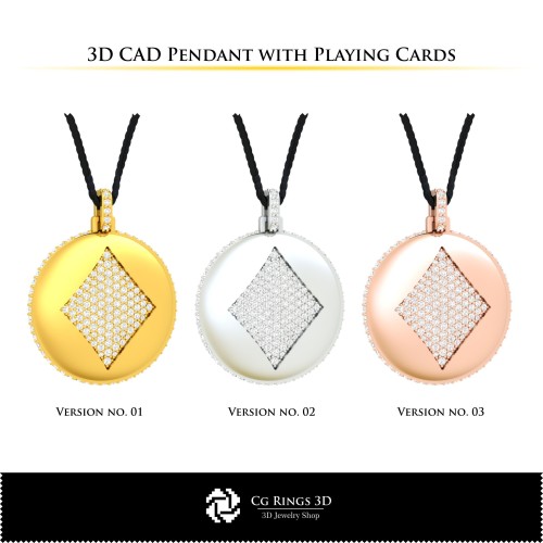 Pendentif CAD 3D avec cartes à jouer, Bijoux CAD 3D, Pendentifs CAD 3D, Pendentifs diamant 3D, Pendentifs sphériques 3D