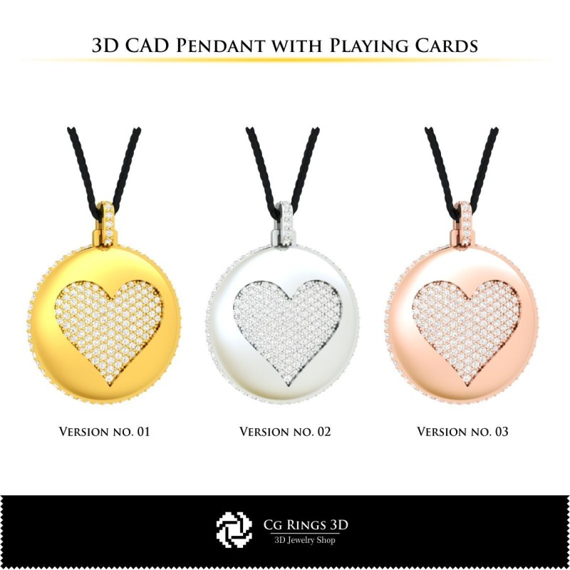 Pendentif 3D CAO avec cartes à jouer, Bijoux 3D CAO, Pendentifs 3D CAO, Pendentifs diamant 3D, Pendentifs sphériques 3D