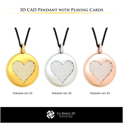 Ciondolo 3D CAD con Carte da Gioco, Gioielli 3D CAD, Ciondoli 3D CAD, Ciondoli con Diamanti 3D, Ciondoli Sferici 3D