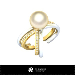3D-Perlenring mit Diamanten Home, Schmuck 3D-CAD, Ringe 3D-CAD, Diamantringe 3D, Modeschmuckringe 3D, Cross-Over-Ringe 3D, Perle 2