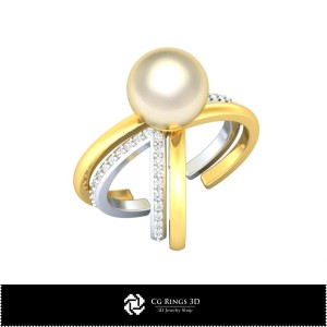 Anello 3D con Perla e Diamanti Casa, Gioielleria 3D CAD, Anelli 3D CAD, Anelli con Diamanti 3D, Anelli Moda 3D, Anelli