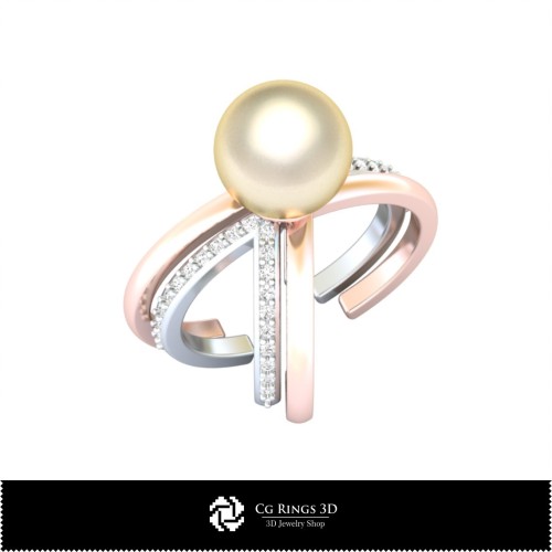 3D-Perlenring mit Diamanten Home, Schmuck 3D-CAD, Ringe 3D-CAD, Diamantringe 3D, Modeschmuckringe 3D, Cross-Over-Ringe 3D, Perle