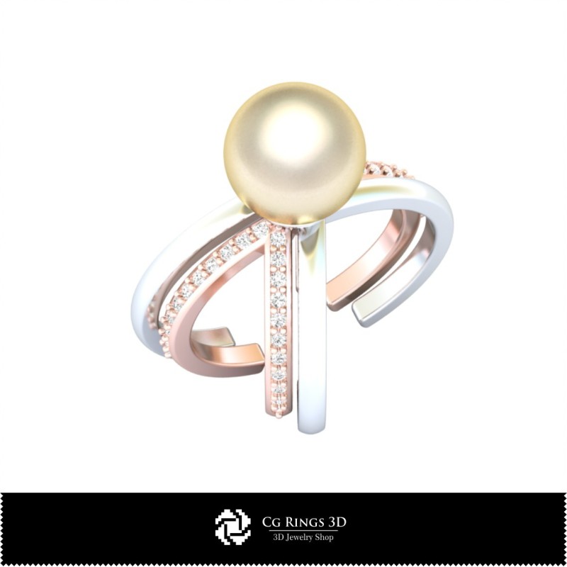 Anello 3D con Perla e Diamanti Casa, Gioielleria 3D CAD, Anelli 3D CAD, Anelli con Diamanti 3D, Anelli Moda 3D, Anelli