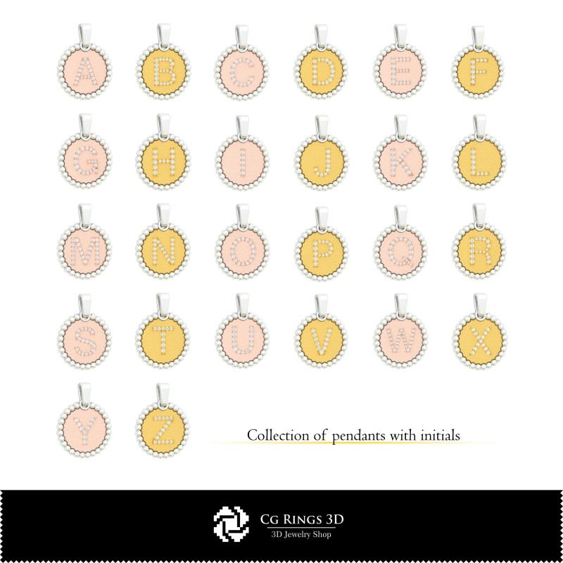 3D-CAD-Kollektion von Anhängern mit Initialen Zuhause, Schmuck 3D-CAD, Schmuckkollektionen 3D-CAD