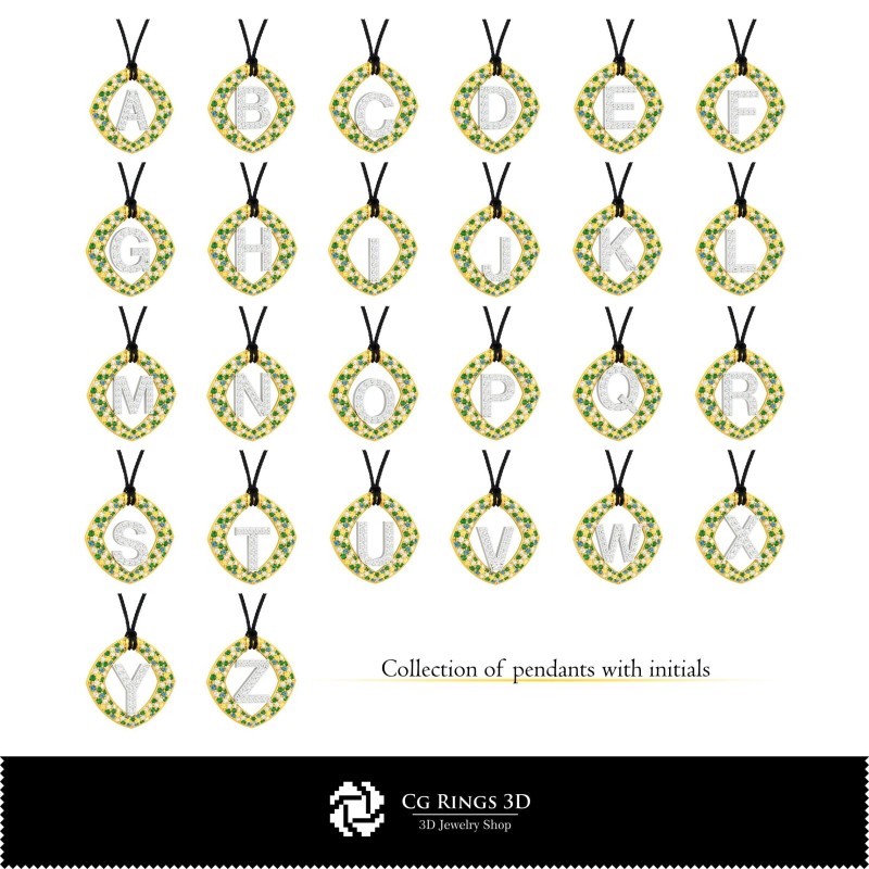 Colección 3D CAD de colgantes con iniciales Hogar, Joyería 3D CAD, Colecciones de joyería 3D CAD