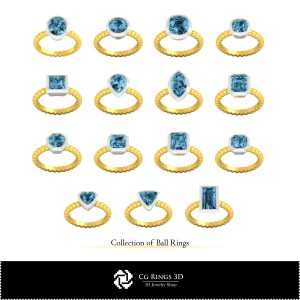 Colecție 3D CAD de inele cu bile pentru casă, CAD 3D bijuterii, Colecții bijuterii CAD 3D