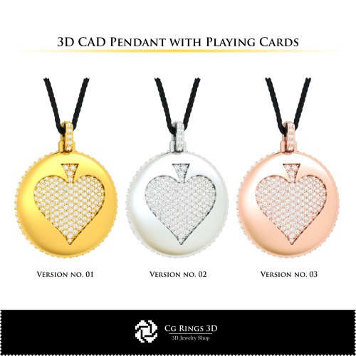 3D-CAD-Kollektion von Anhängern mit Spielkarten, Schmuck 3D-CAD, Schmuckkollektionen 3D-CAD