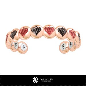 Brățară CAD 3D cu cărți de joc Acasă, Bijuterii CAD 3D, Brățări CAD 3D, Brățări cu diamante 3D, Brățări 3D, Brățară tip manșetă