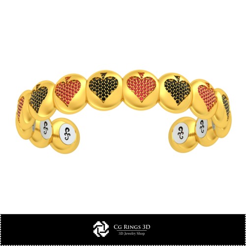 Pulsera CAD 3D con cartas, Joyería CAD 3D, Pulseras CAD 3D, Pulseras con diamantes 3D, Pulseras 3D, Pulsera rígida 3D