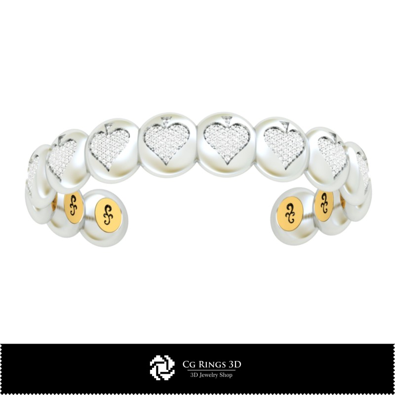 Brățară CAD 3D cu cărți de joc Acasă, Bijuterii CAD 3D, Brățări CAD 3D, Brățări cu diamante 3D, Brățări 3D, Brățară tip manșetă