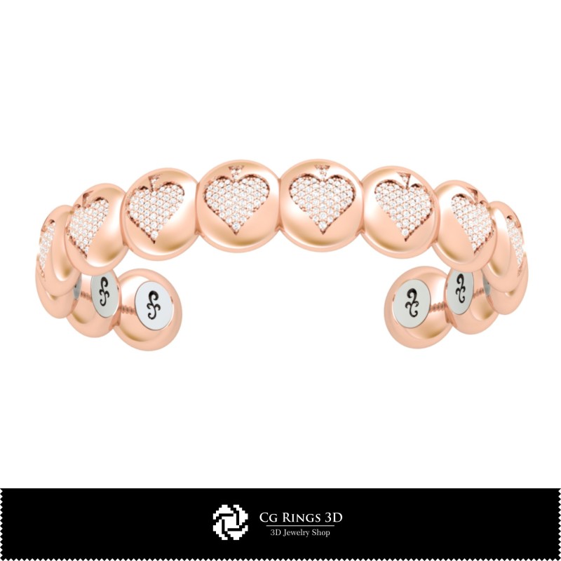 Bracciale 3D CAD con carte da gioco, Gioielleria 3D CAD, Bracciali 3D CAD, Bracciali con diamanti 3D, Bracciali 3D, Bracciale