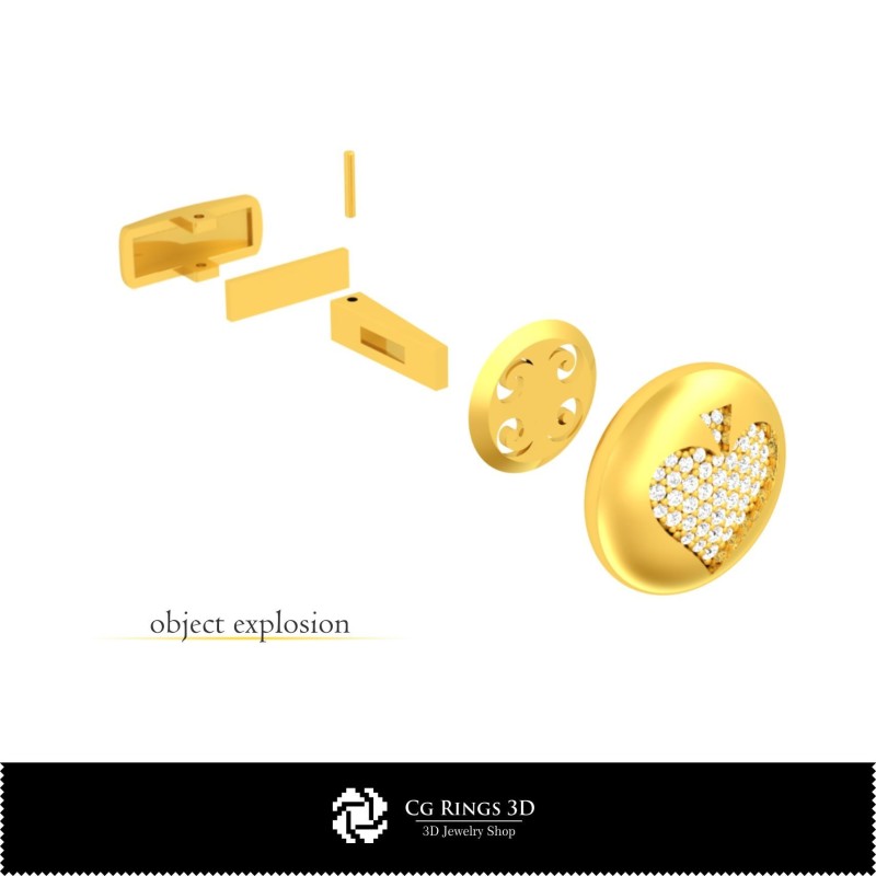 3D CAD 扣袖链配扑克牌图案，家居/珠宝 3D CAD，扣袖链 3D CAD，3D 鲸鱼背式扣袖链