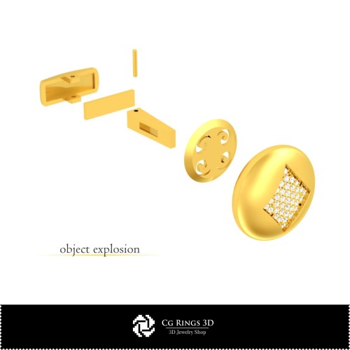 Gemelli 3D CAD con Carte da Gioco Home, Gioielli 3D CAD, Gemelli 3D CAD, Gemelli con Chiusura Posteriore a Coda di Balena 3D