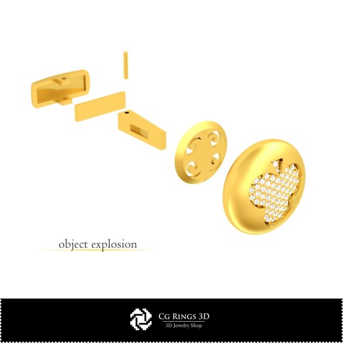 Butoni 3D CAD cu cărți de joc pentru casă, bijuterii 3D CAD, butoni 3D CAD, butoni cu închidere în spate 3D cu balenă