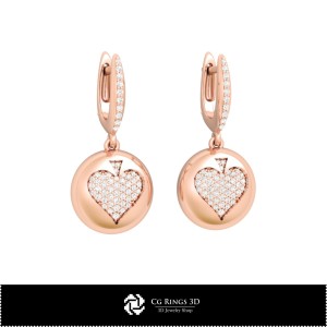 3D-CAD-Ohrringe mit Spielkarten Zuhause, Schmuck 3D-CAD, Ohrringe 3D-CAD, 3D-Diamantohrringe, 3D-Hängerohrringe