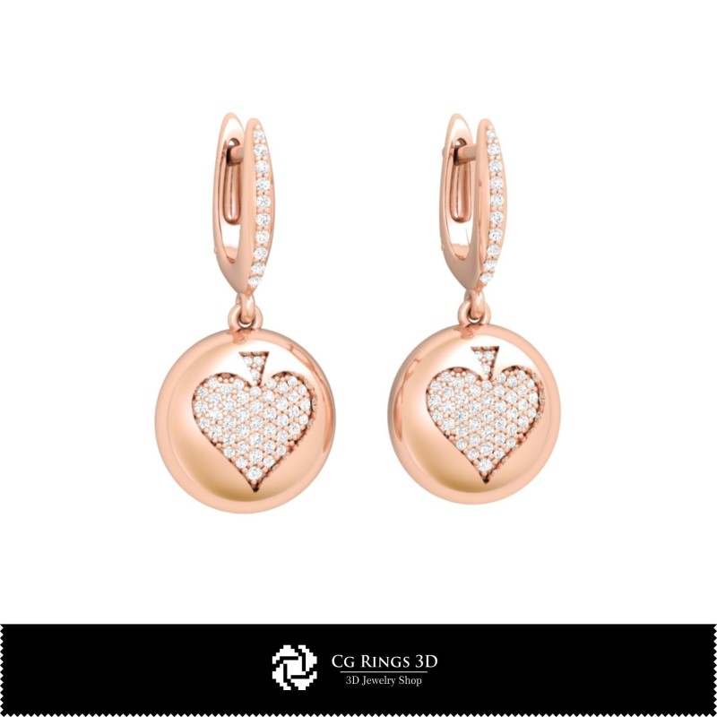 Orecchini CAD 3D con Carte da Gioco, Gioielli CAD 3D, Orecchini CAD 3D, Orecchini con Diamanti 3D, Orecchini Pendenti 3D