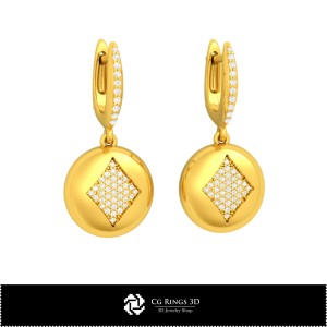 Orecchini CAD 3D con Carte da Gioco, Gioielli CAD 3D, Orecchini CAD 3D, Orecchini con Diamanti 3D, Orecchini Pendenti 3D