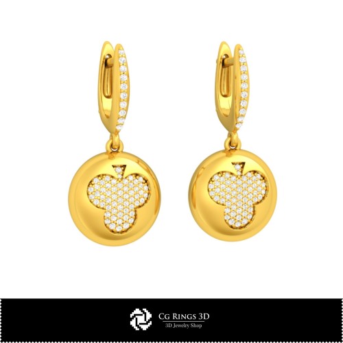 3D-CAD-Ohrringe mit Spielkarten Zuhause, Schmuck 3D-CAD, Ohrringe 3D-CAD, 3D-Diamantohrringe, 3D-Tropfenohrringe