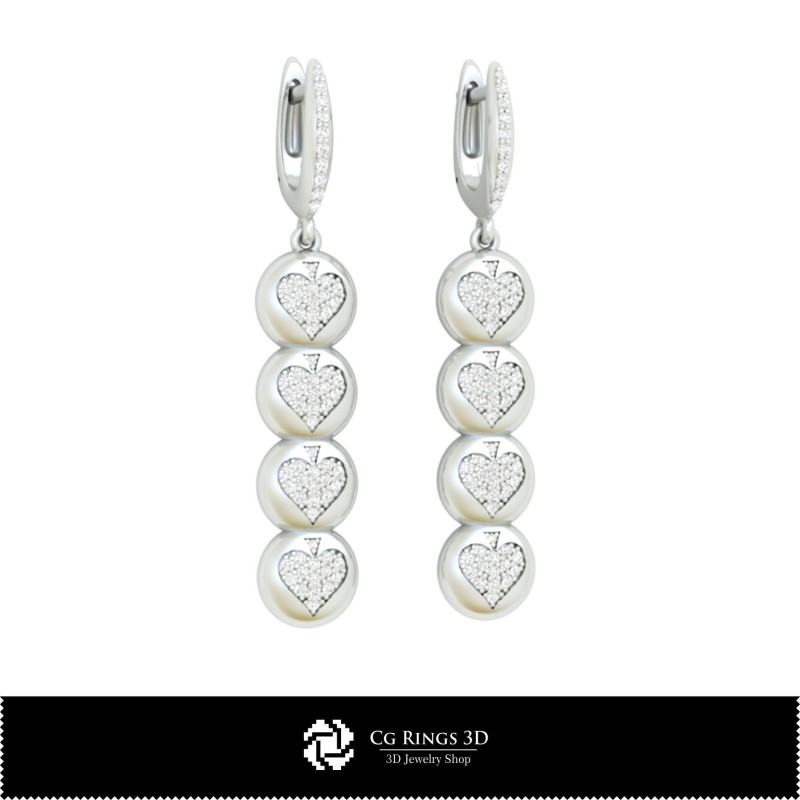 3D-CAD-Ohrringe mit Spielkarten Zuhause, Schmuck 3D-CAD, Ohrringe 3D-CAD, 3D-Diamantohrringe, 3D-Tropfenohrringe
