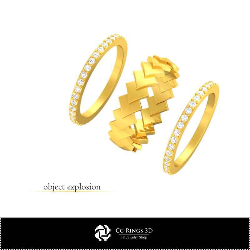 Anillos de boda CAD 3D con naipes para el hogar, Joyería CAD 3D, Anillos CAD 3D, Alianzas de boda 3D, Anillos eternos 3D
