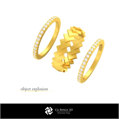 Anillos de boda CAD 3D con naipes para el hogar, Joyería CAD 3D, Anillos CAD 3D, Alianzas de boda 3D, Anillos eternos 3D