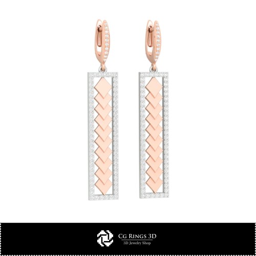 Orecchini CAD 3D con Carte da Gioco, Gioielli CAD 3D, Orecchini CAD 3D, Orecchini con Diamanti 3D, Orecchini Pendenti 3D