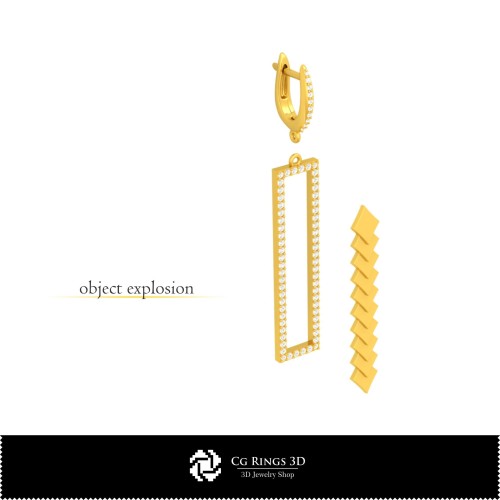 Orecchini CAD 3D con Carte da Gioco, Gioielli CAD 3D, Orecchini CAD 3D, Orecchini con Diamanti 3D, Orecchini Pendenti 3D