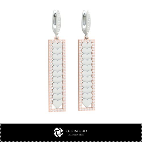 3D-CAD-Ohrringe mit Spielkarten zu Hause, Schmuck 3D-CAD, Ohrringe 3D-CAD, 3D-Diamantohrringe, 3D-Tropfenohrringe