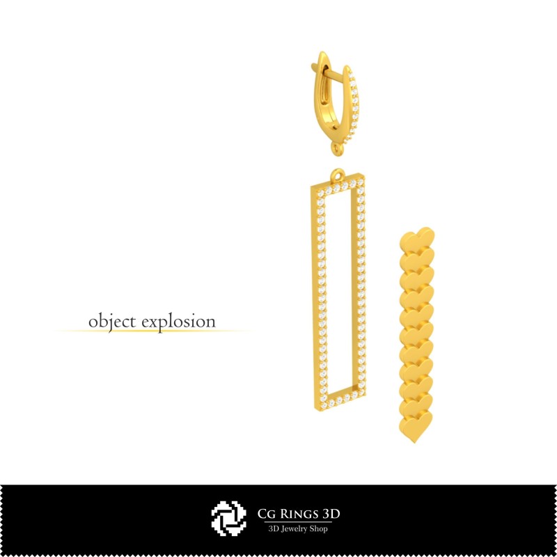Pendientes CAD 3D con Naipes para el Hogar, Joyería CAD 3D, Pendientes CAD 3D, Pendientes 3D con Diamantes, Pendientes