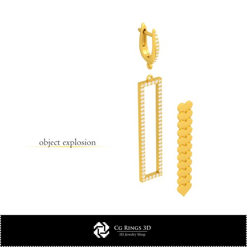 3D CAD Earrings with Playing Cards Home, Jewelry 3D CAD, Earrings 3D CAD , 3D Diamond Earrings, 3D Drop Earrings