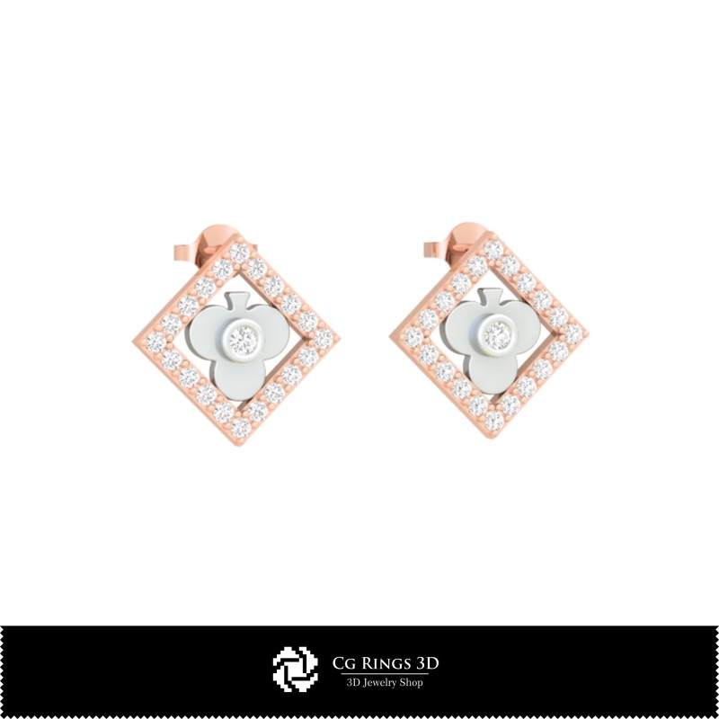 Orecchini 3D CAD per bambini con carte da gioco, Gioielleria 3D CAD, Orecchini 3D CAD, Orecchini a perno 3D, Orecchini 3D per
