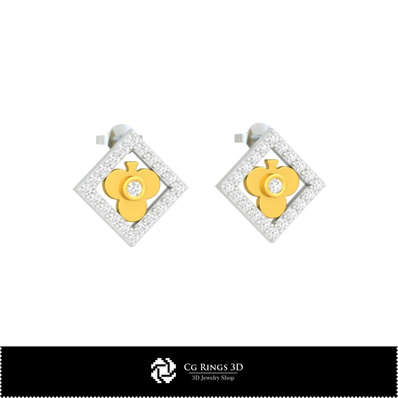 Pendientes infantiles 3D CAD con cartas de juego, Joyería 3D CAD, Pendientes 3D CAD, Pendientes de botón 3D, Pendientes