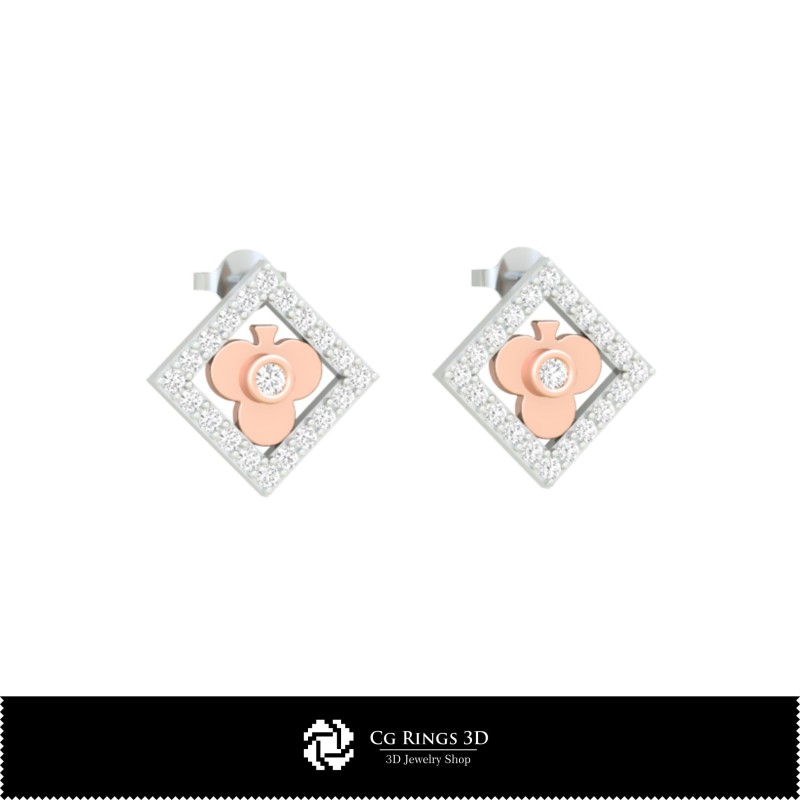 3D-CAD Kinderohrringe mit Spielkarten Zuhause, Schmuck 3D-CAD, Ohrringe 3D-CAD, 3D-Steckerohrringe, 3D-Kinderohrringe