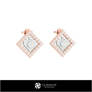3D CAD 儿童耳环（扑克牌图案）、珠宝 3D CAD、耳环 3D CAD、3D 钉式耳环、3D 儿童耳钉